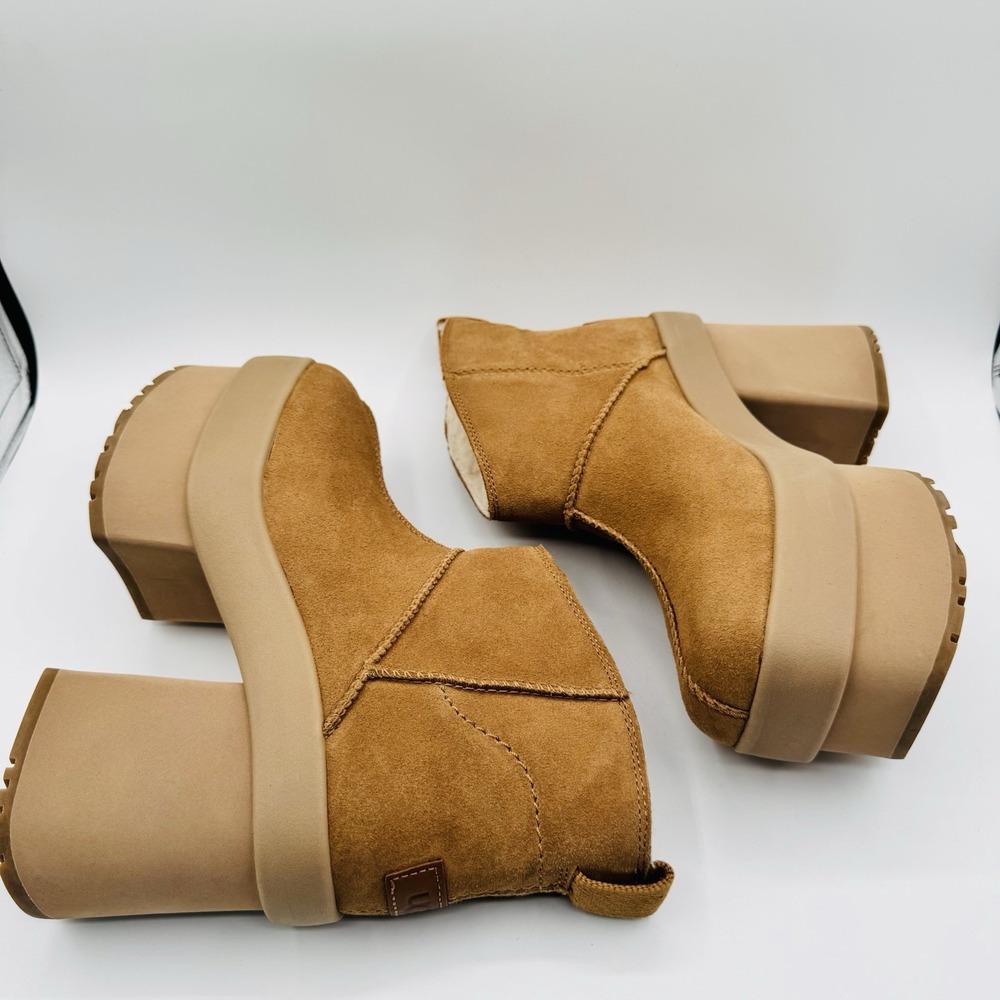 Ugg New Heights Boots Women's Size 9 Chestnut Brown Platform Bootie - Picture 14 of 15